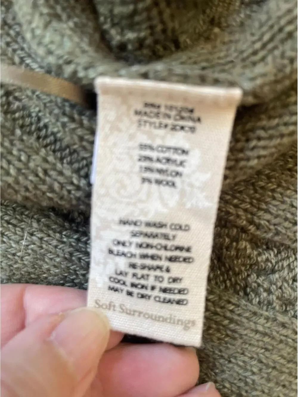 Soft Surroundings Olive Green Belted Cable Knit Cardigan Sweater Small Woodland